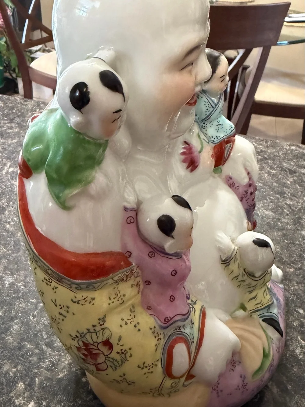 Chinese Buddha in Porcelain Hand Painted 1940s “Protector Of The Child”